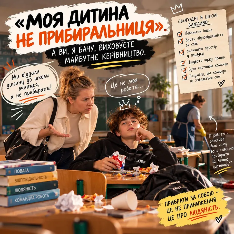 «Моя дитина не прибиральниця». А ви, я бачу, виховуєте майбутнє керівництво